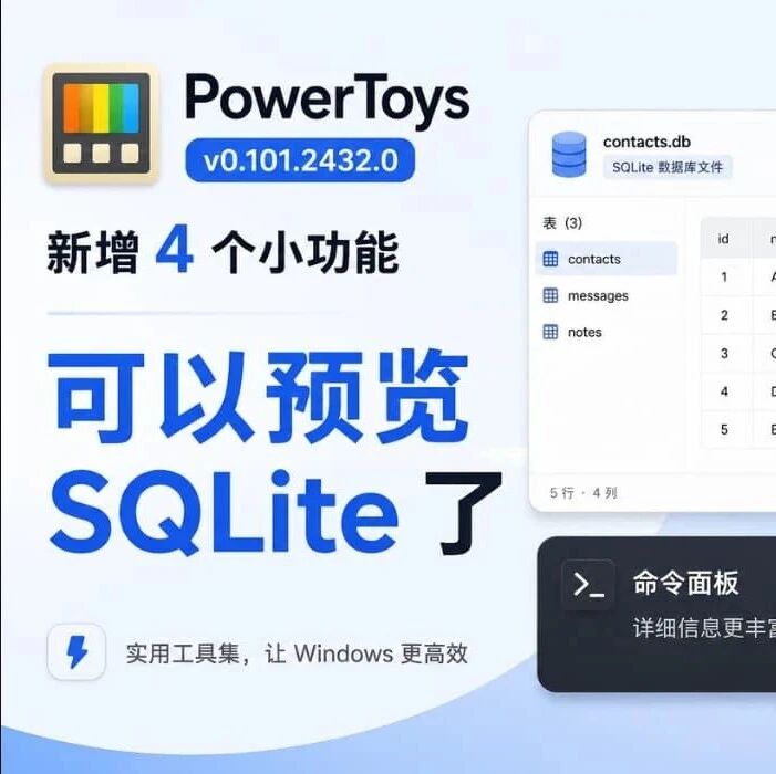 PowerToys 新增 4 个小功能，可以预览 SQLite 了